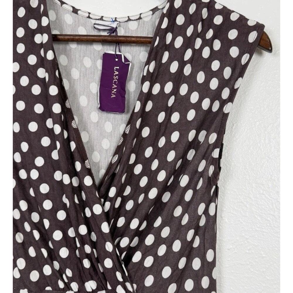 LASCANA Polka Dot Faux Wrap Midi Dress 6 Brown White Retro Pinup - Picture 7 of 8